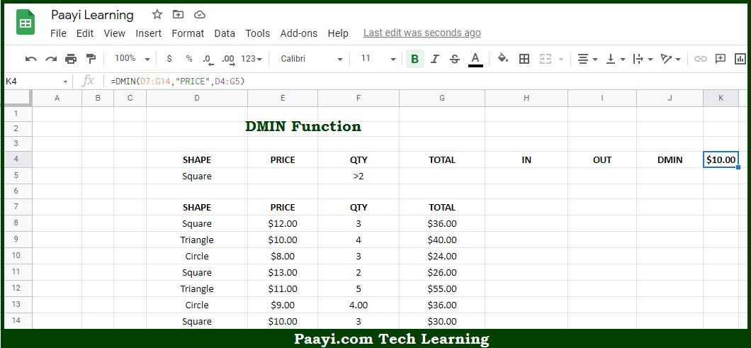 Learn How To Use Google Sheets Dmin Function Paayi Tech