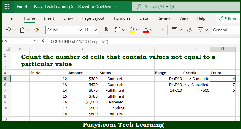 learn-how-to-count-cells-not-equal-to-in-microsoft-excel-paayi-tech