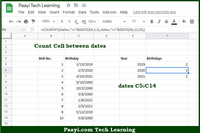 Count Cells Between Two Dates _ Excel COUNTIF function – GIDK