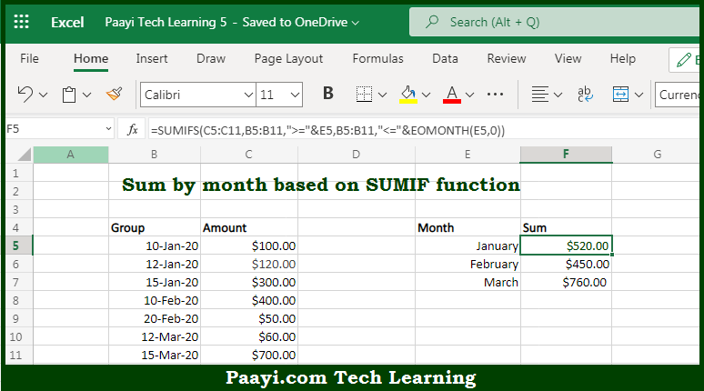 Learn How to SUM By Month in Microsoft Excel | Paayi Tech