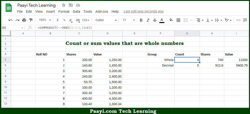 Learn How to COUNT or Sum Whole Numbers Only in Google Sheets