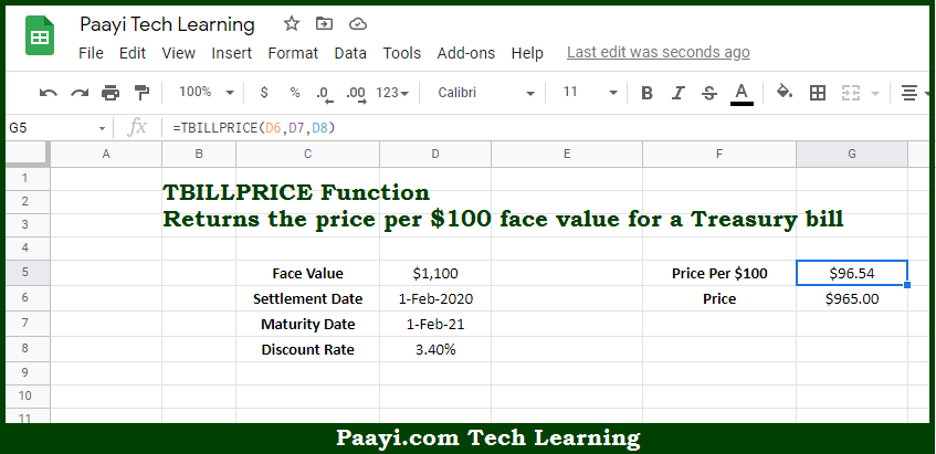 Learn How To Use Google Sheets TBILLPRICE Function Paayi Tech