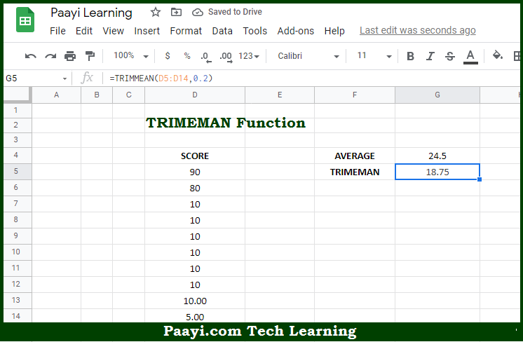 Learn How To Use Google Sheets TRIMMEAN Function Paayi Tech