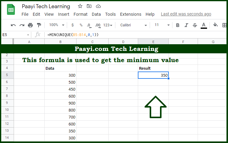 Learn How to Get Minimum Value if Unique in Google Sheets | Paayi