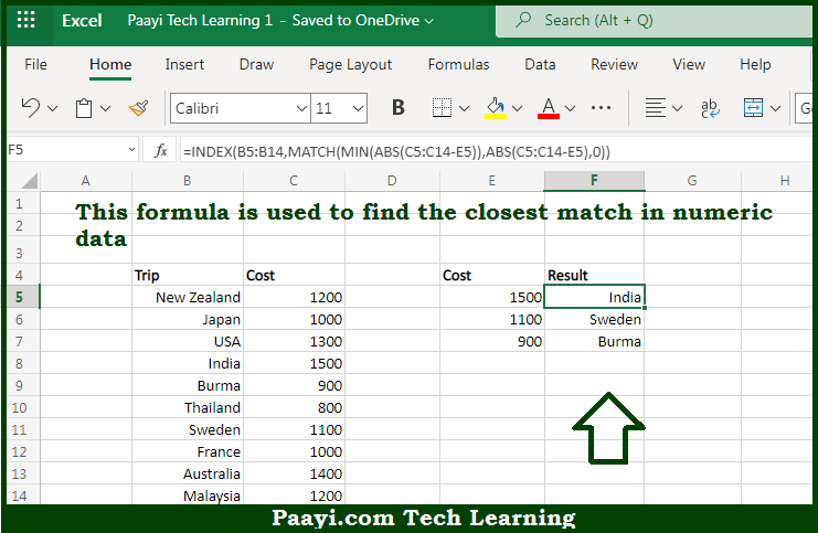 Excel Formula Find Closest Value In Range