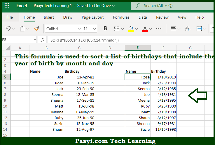 Learn How To Sort Birthdays By Month And Day In Microsoft Excel 0349