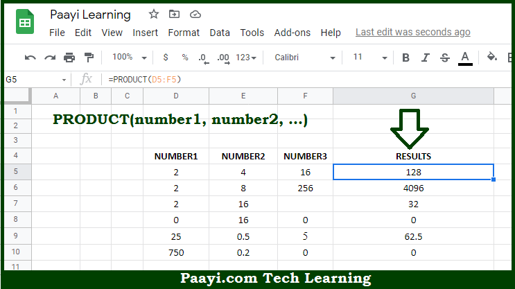 Learn How to Use Google Sheets PRODUCT Function | Paayi Tech