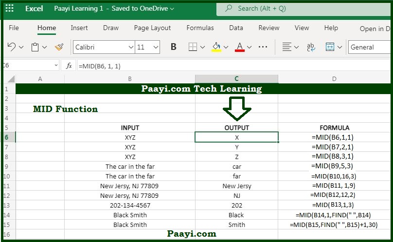 Learn How To Use Microsoft Excel MID Function Paayi Tech