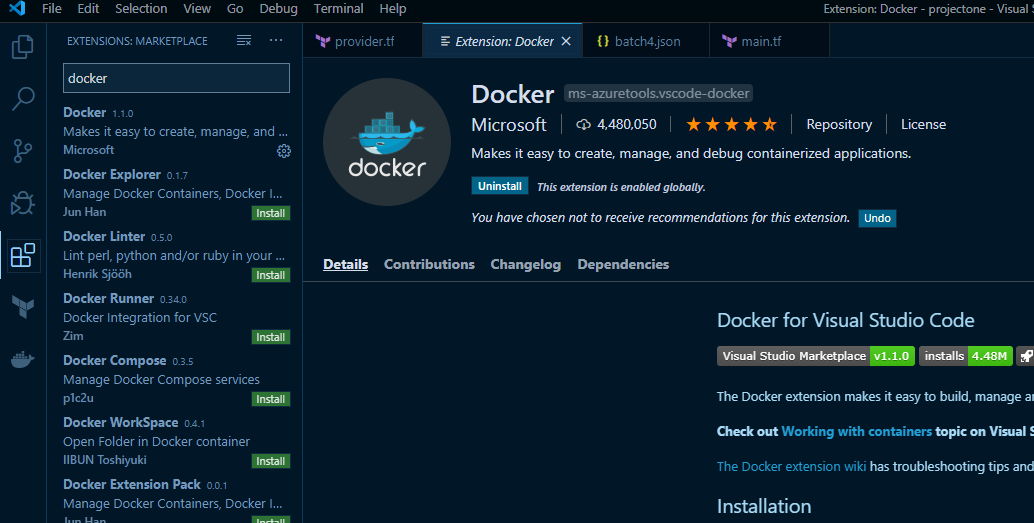 Включить docker в visual studio