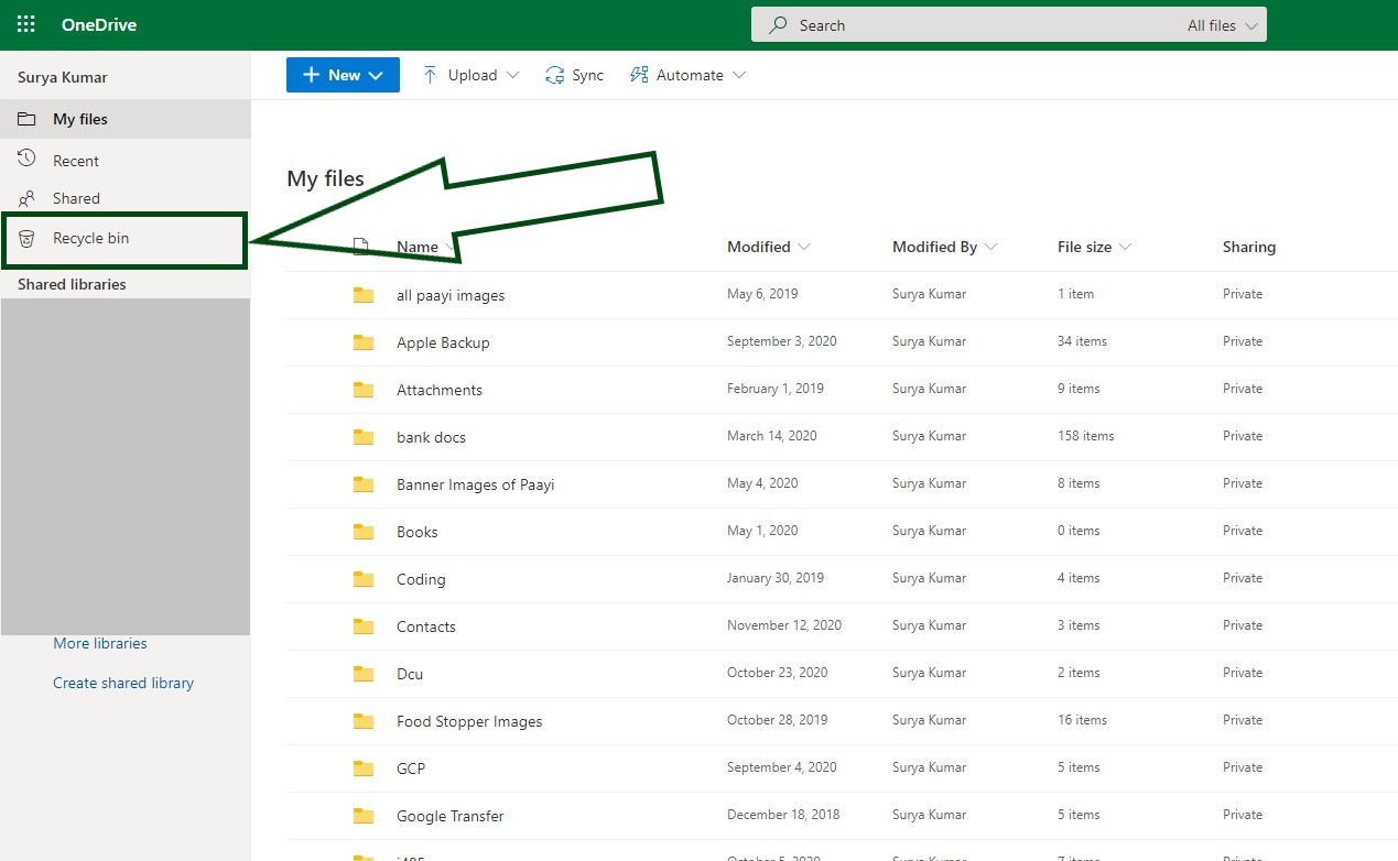 Restore items from the recycle bin that were deleted from OneDrive